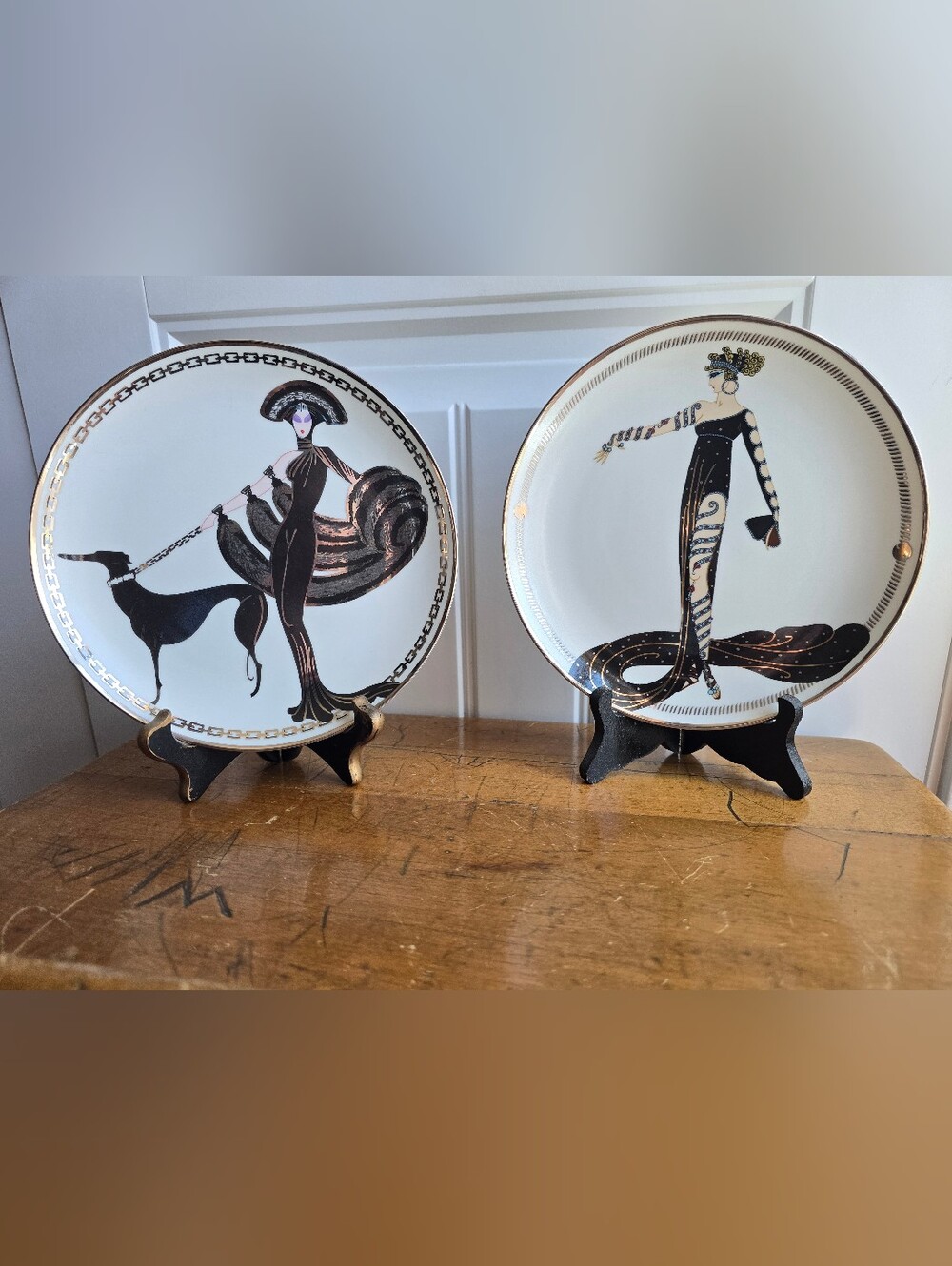 House Of Erté Franklin Mint Porcelain Plates Symphony In Black & La Merveilleuse